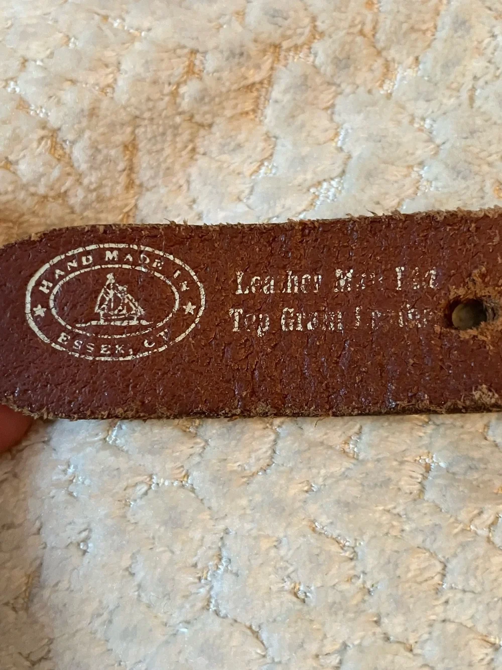 VTG Leather Man Ltd Essex CT Fish Belt Mens 32 Brass Buckle Blue Yacht Preppy